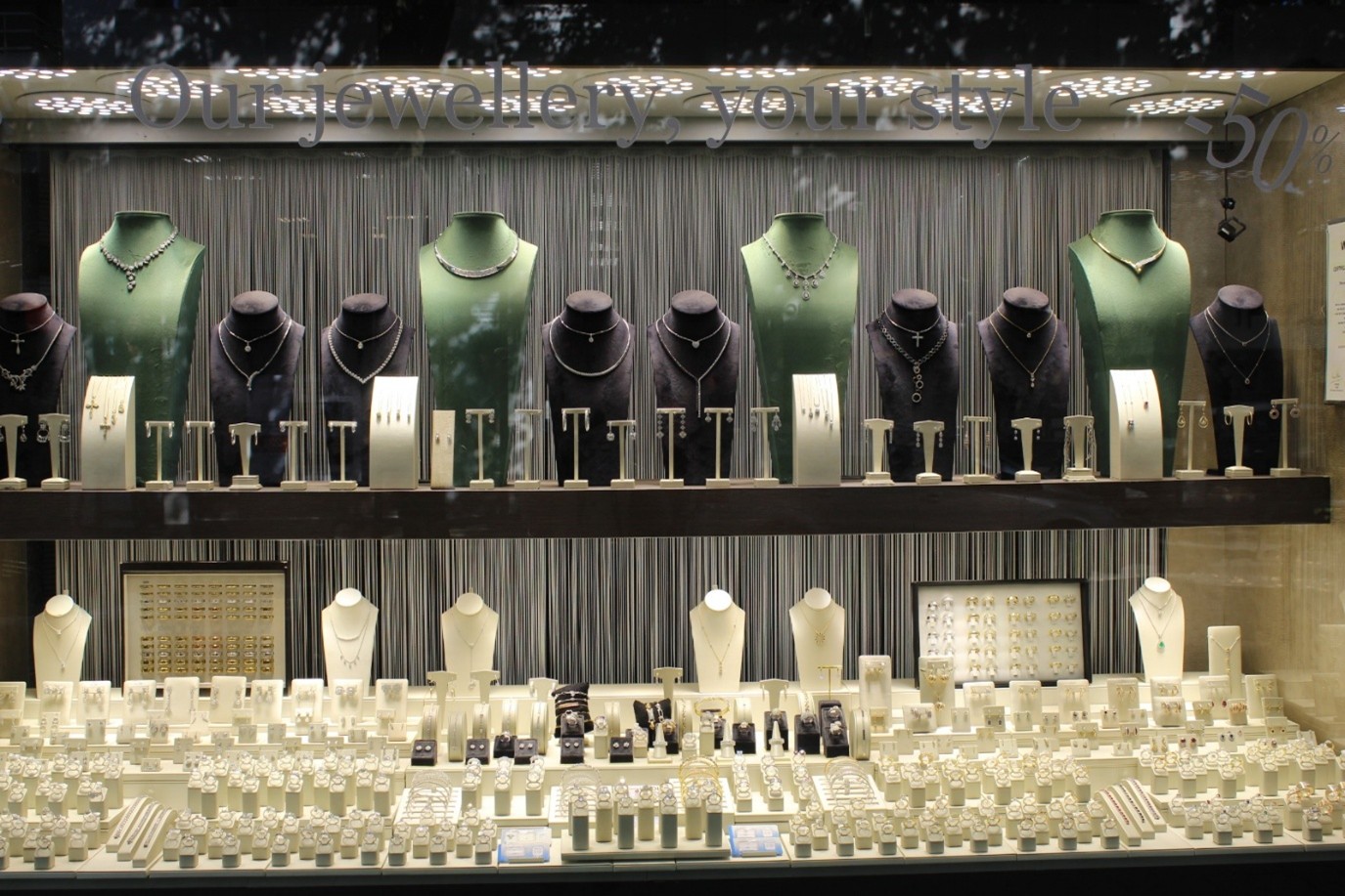 Diamonds on display in a shop window in Antwerp’s diamond district.